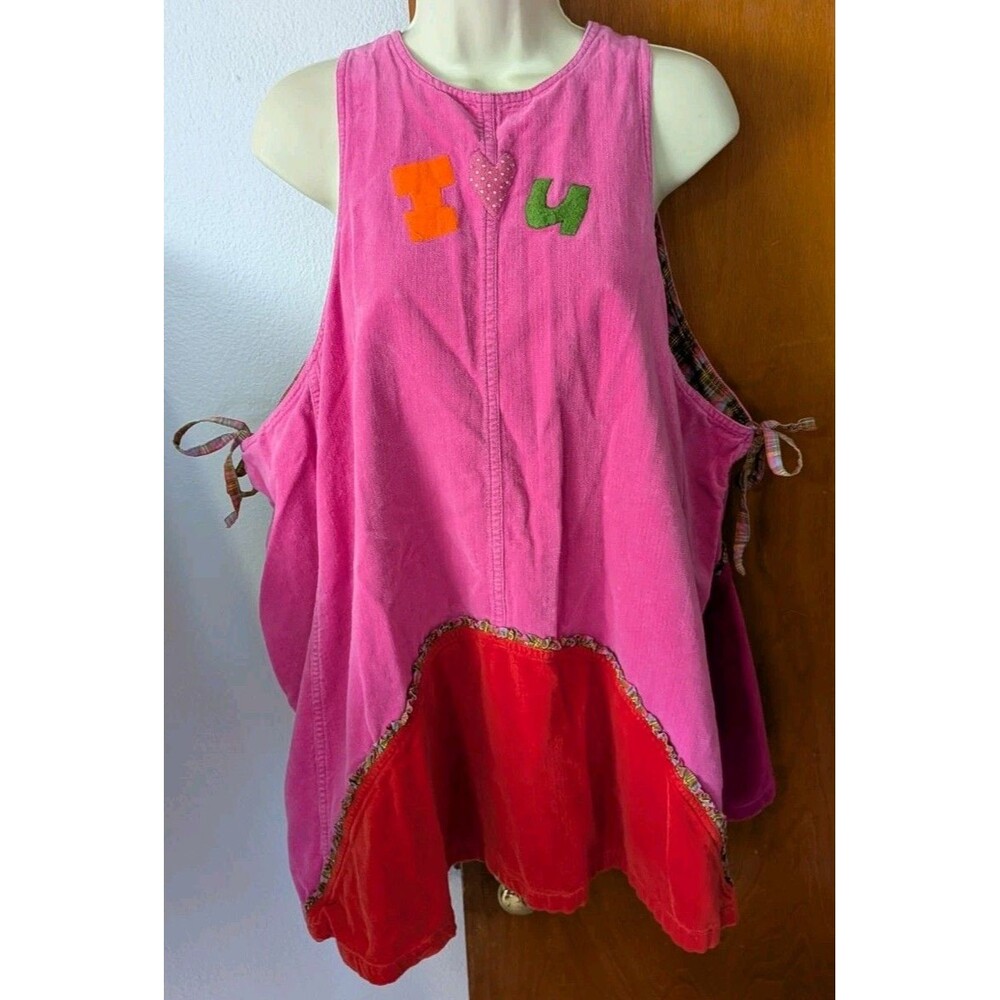 Oilily Pinafore Dress Apron Applique Girls Sz 7-8 w/ Liner Floral Overlayer